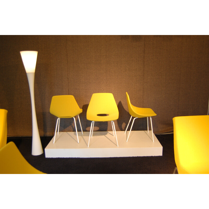 Ensemble de 4 chaises Steiner en bois et tissu jaune, Pierre GUARICHE - 1954