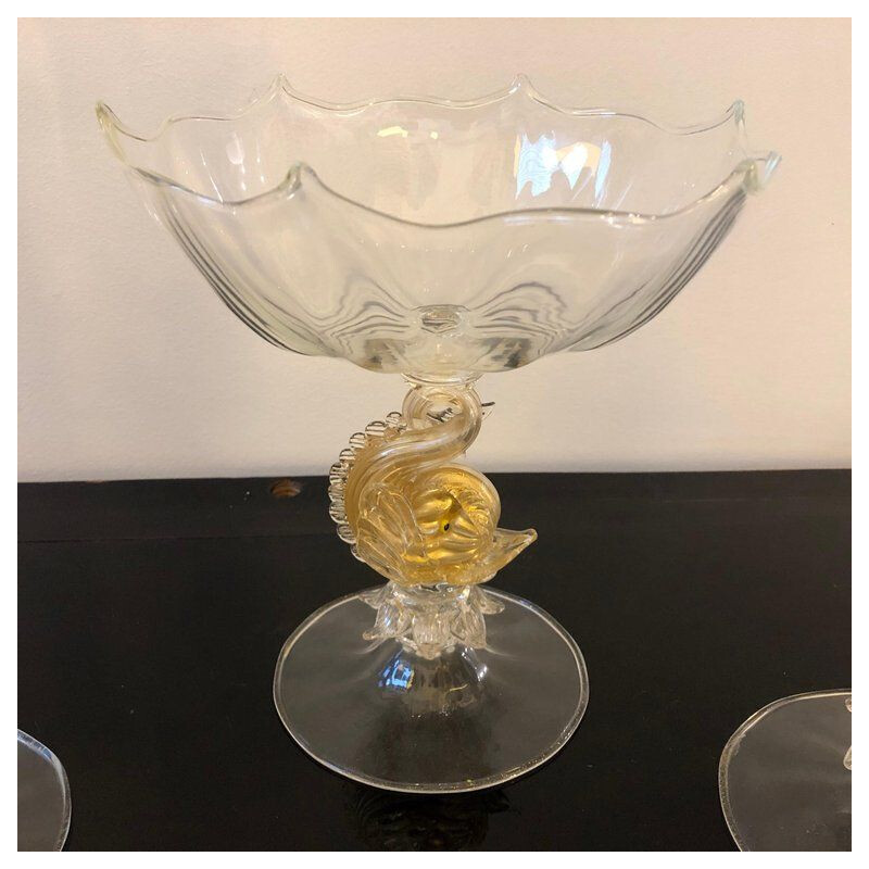 Paire de bougeoirs vintage en verre de Murano, avec pièce de table