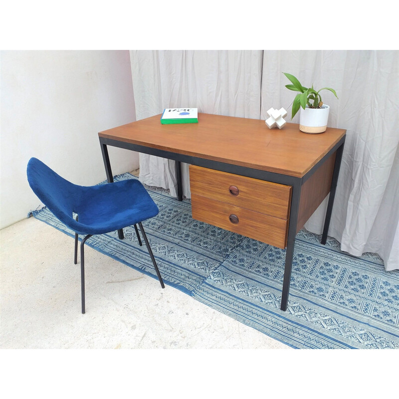 Vintage teak desk with metal structure