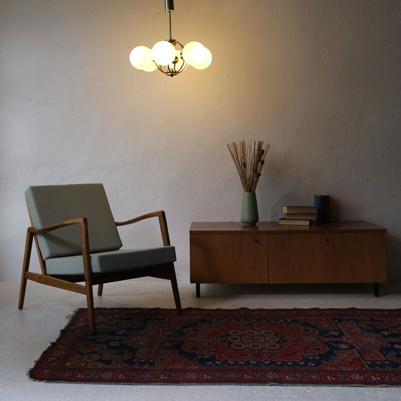 Vintage chandelier in brass with frosted glass shades 1950s