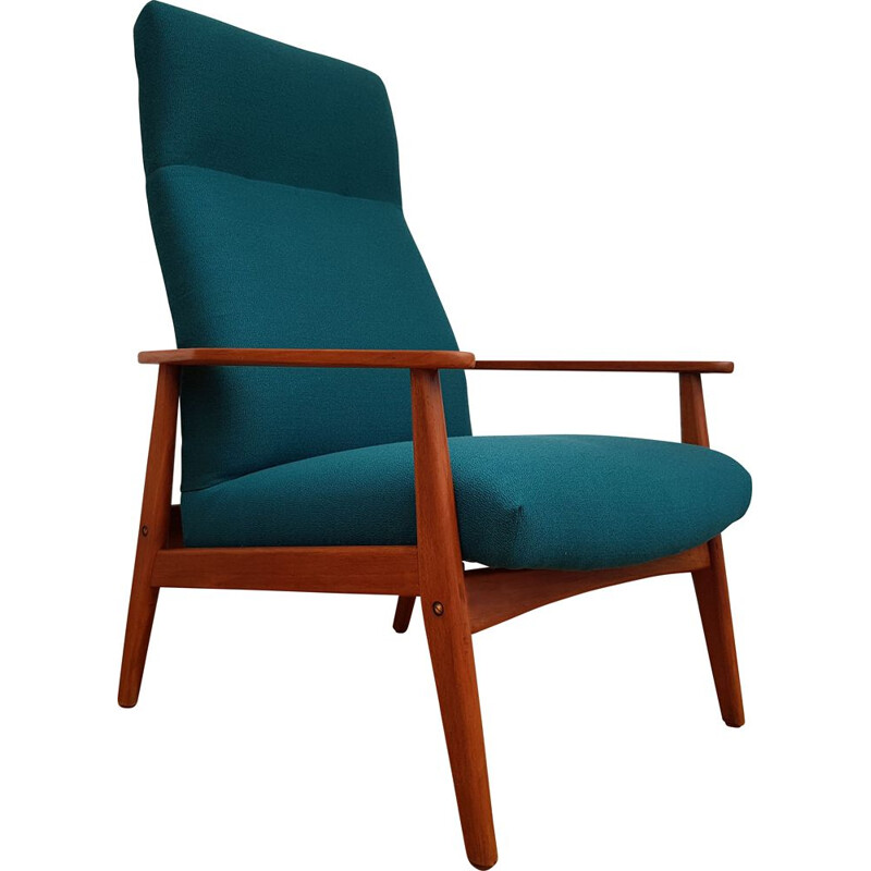 Vintage teak greenblue armchair with swing function 1960s