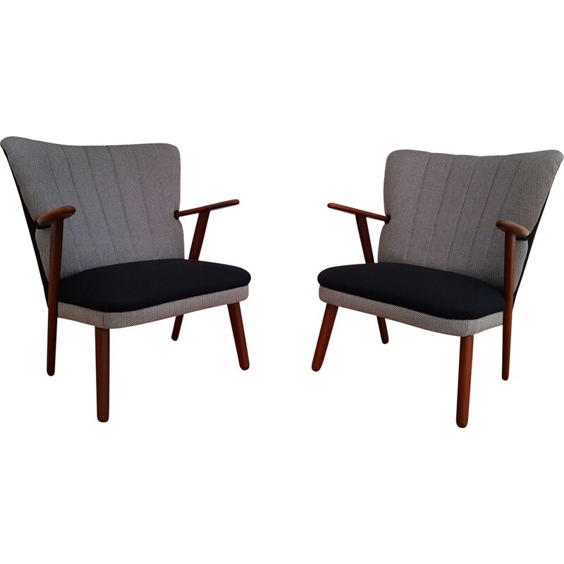 Pair of Danish armchairs in wool and teak