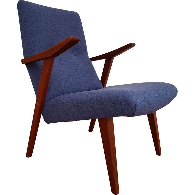 Scandinavian blue armchair in teak