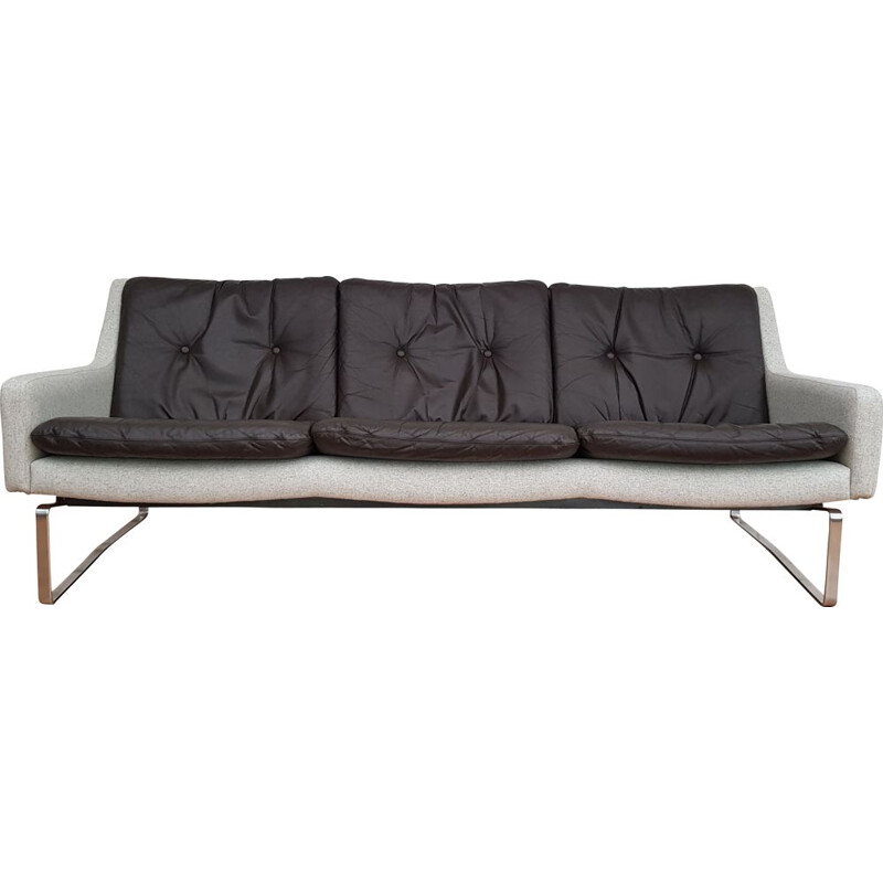 Danish 3-seater sofa in wool and leather
