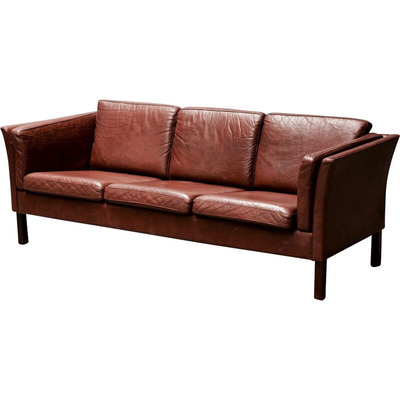 Vintage brown leather 3-seater sofa