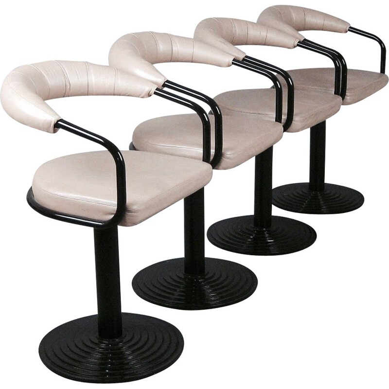 Set of 4 swiveling bar stools in metal