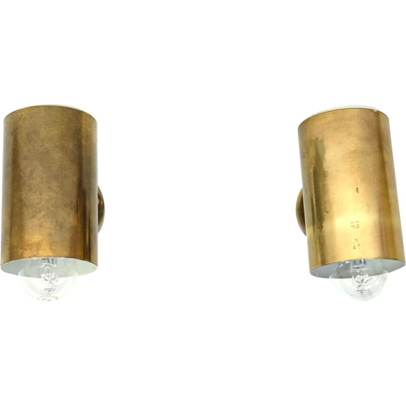 Pair of vintage italian sconces in gilded metal and brass 1950