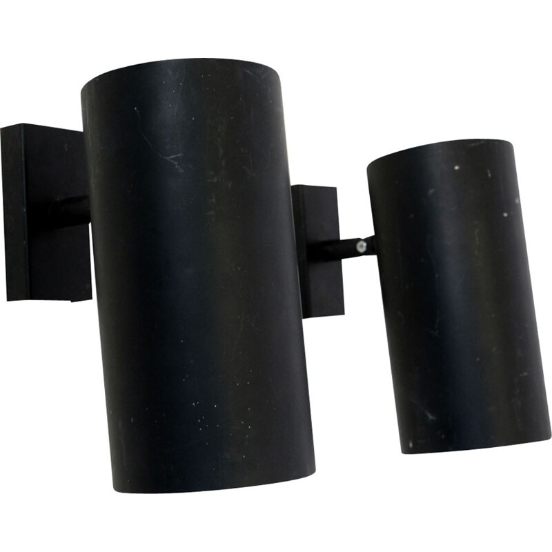 Pair of vintage sconces for LITA in black lacquered metal 1950