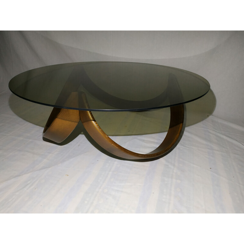 Vintage coffee table in teak and glass Scandinavian 1960s