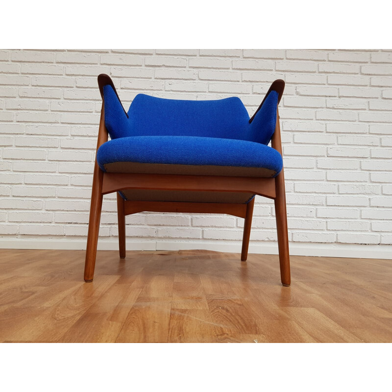 Fauteuil vintage en teck et hêtre laine Kvadrat Scandinave années 1960