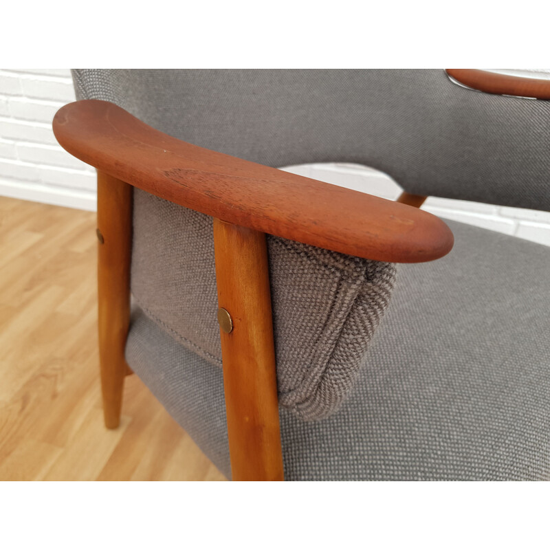 Vintage armchair in teak and beech Kvadrat wool Scandinavian 1960s