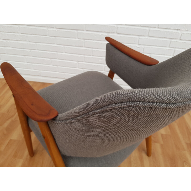 Fauteuil vintage en teck et hêtre laine Kvadrat Scandinave années 1960