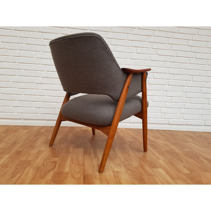 Fauteuil vintage en teck et hêtre laine Kvadrat Scandinave années 1960