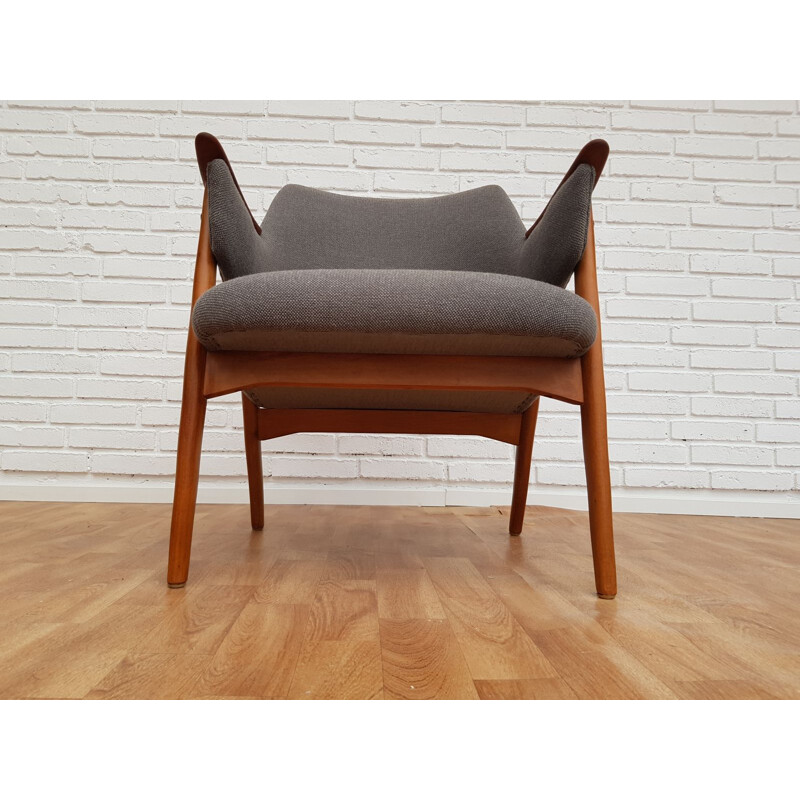 Fauteuil vintage en teck et hêtre laine Kvadrat Scandinave années 1960