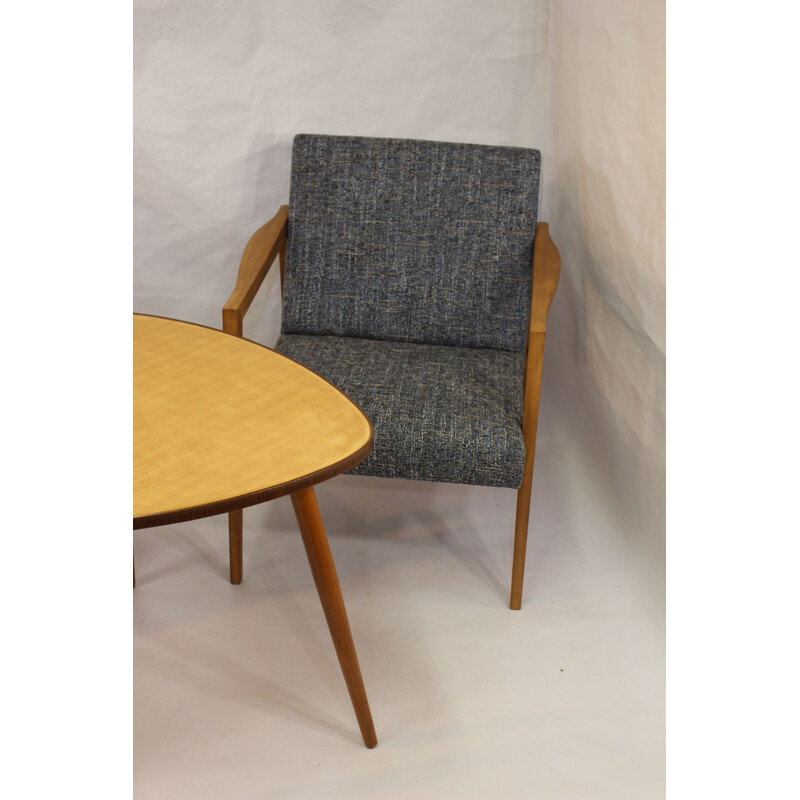 Vintage coffee table in teak tripod pebble shape 1960s