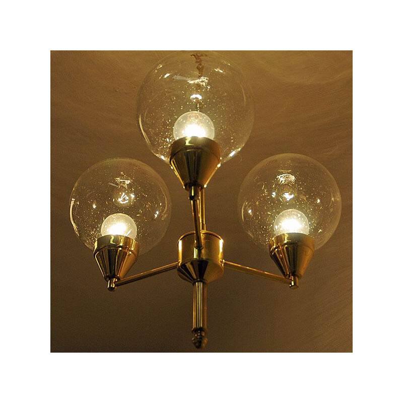 Chandelier with 3 clear glassdomes 1960s