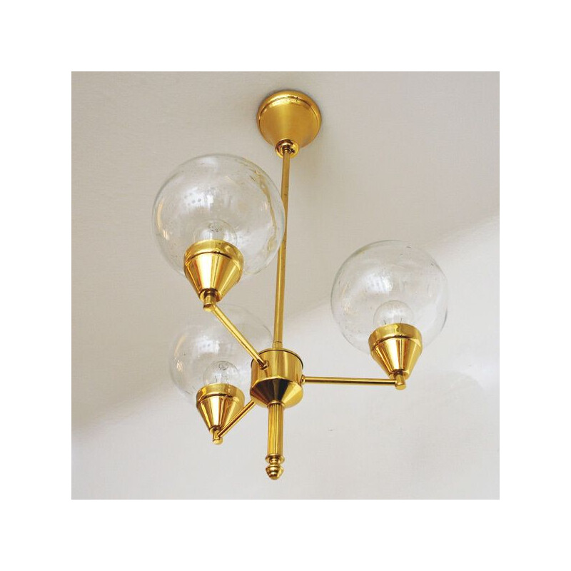 Chandelier with 3 clear glassdomes 1960s