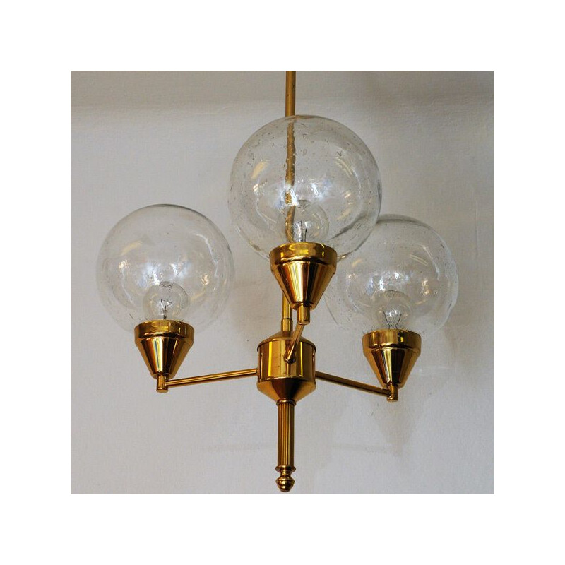 Chandelier with 3 clear glassdomes 1960s