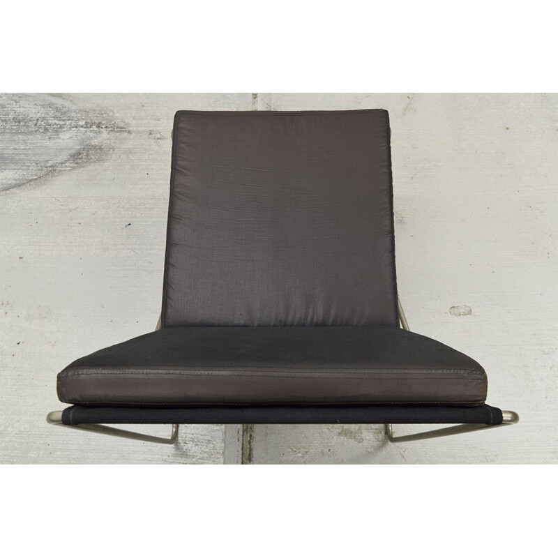 Pair of vintage Bachelor chairs for Fritz Hansen in black fabric and steel 1960
