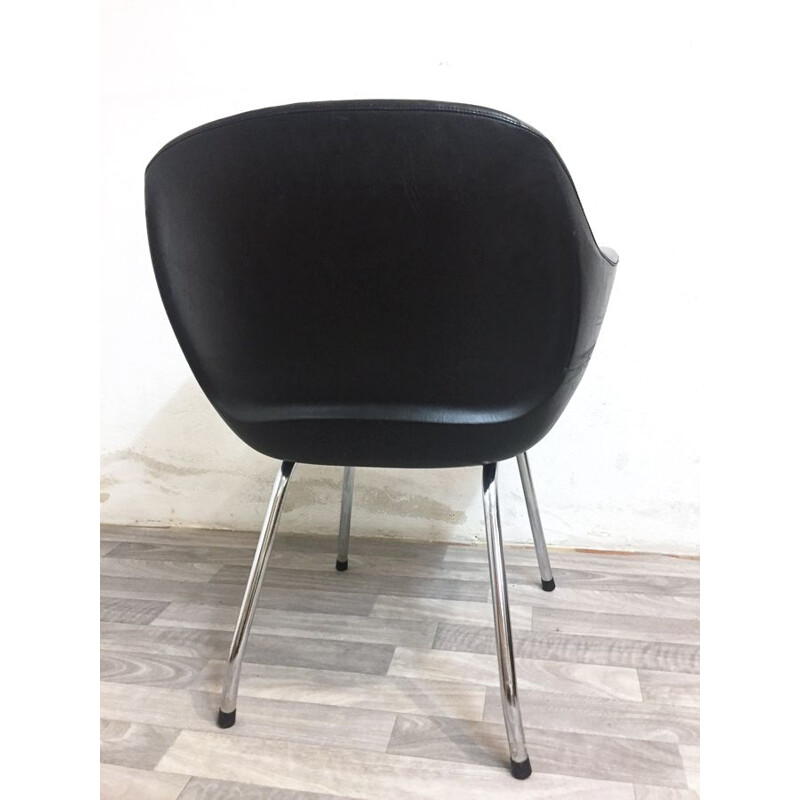 Vintage office armchair in black leatherette and chrome 1970