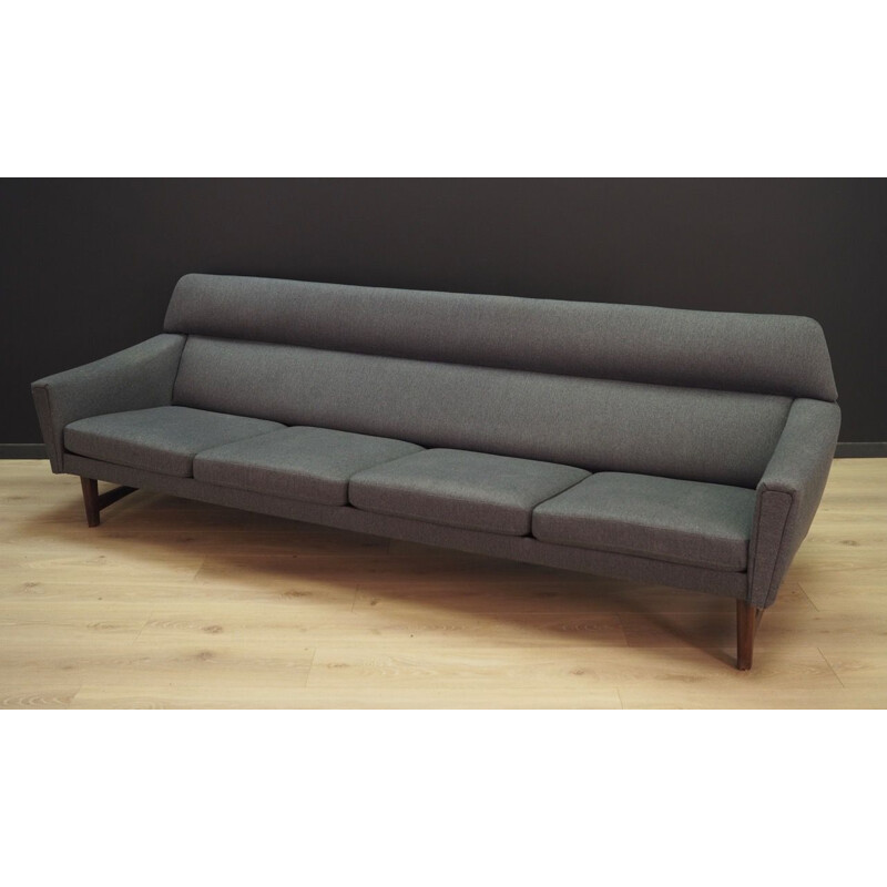 Vintage danish sofa in grey fabric and wood 1970