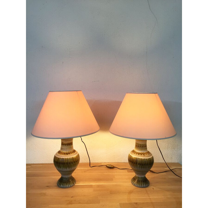 Pair of vintage lamps in ceramic by Guillot France 1960s