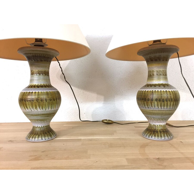 Paire de lampes vintage en céramique par Guillot France 1960s