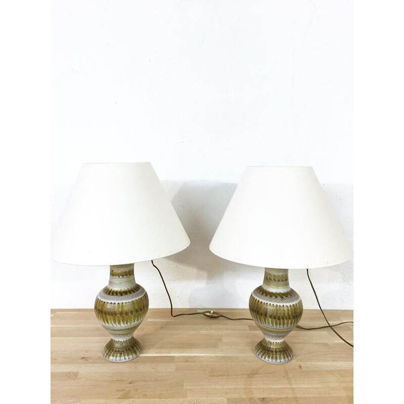 Pair of vintage lamps in ceramic by Guillot France 1960s