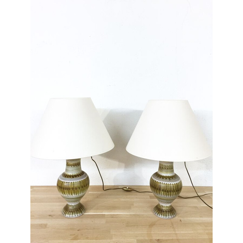 Paire de lampes vintage en céramique par Guillot France 1960s