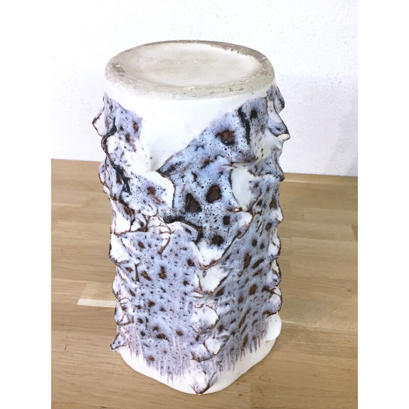 Vintage vase in textured ceramic France 1950s