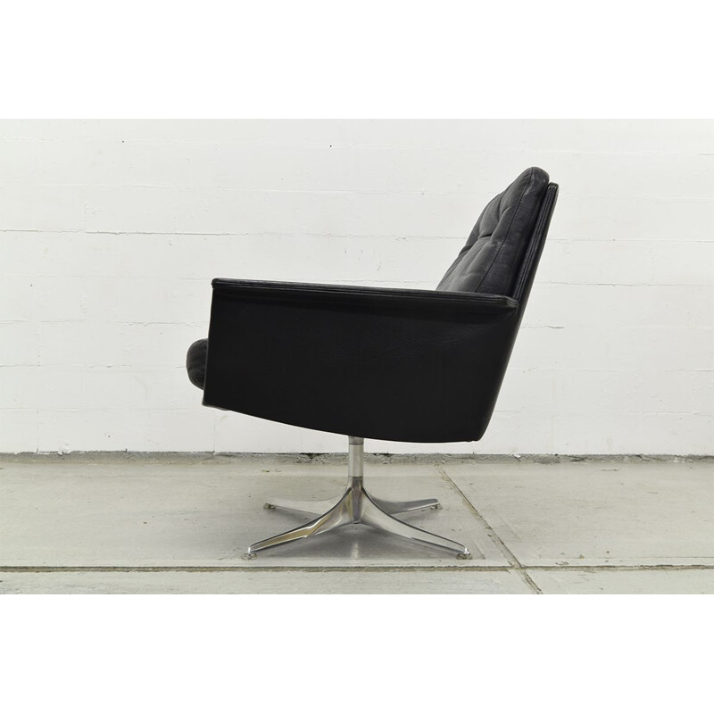 Fauteuil lounge vintage pivotant en cuir noir par Horst Bruning pour COR années 1960