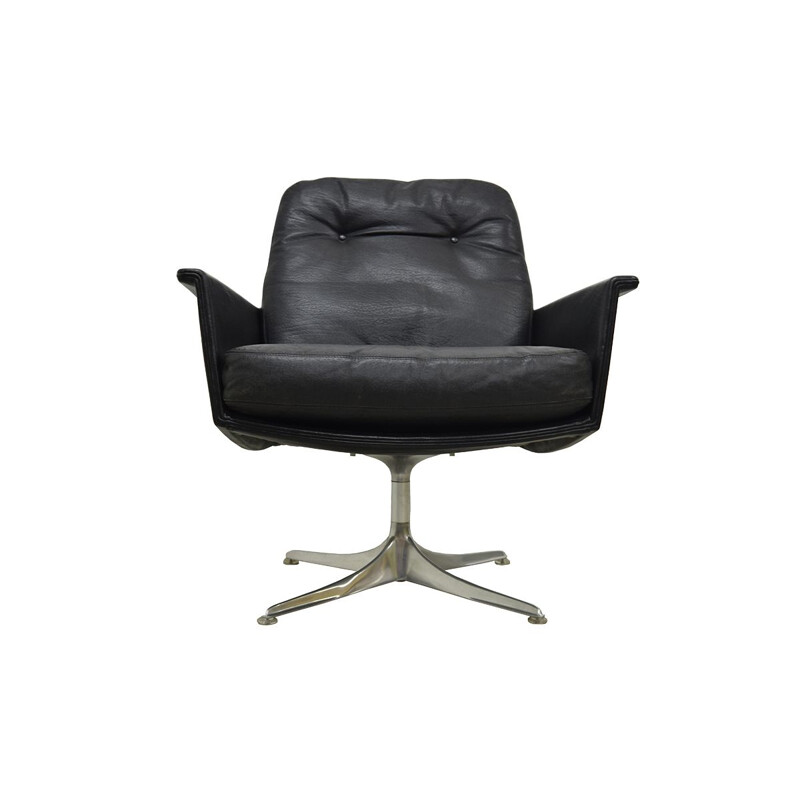 Vintage lounge chair swivel black leather by Horst Bruning for COR 1960s