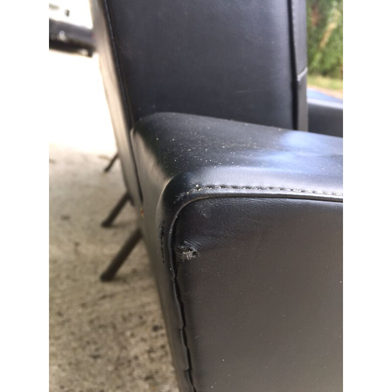 Pair of vintage armchairs in black leatherette 1960