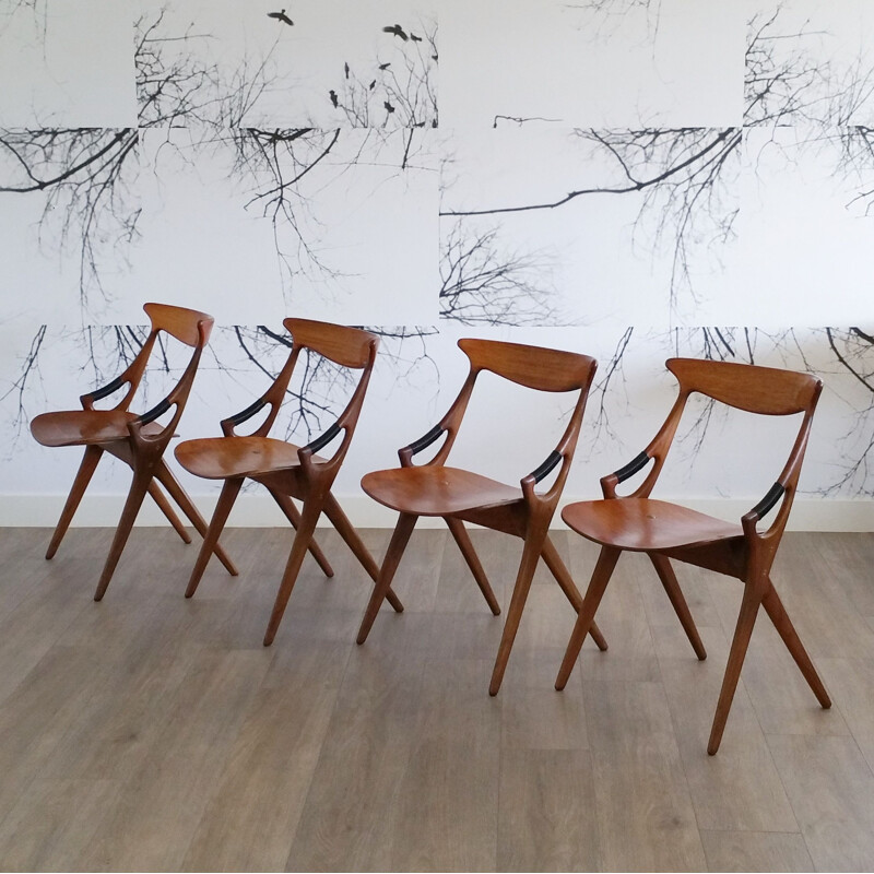 Ensemble de 4 chaises vintage en teck modèle 71 par Arne Hovmand Olsen pour Mogens Kold Danemark années 1950