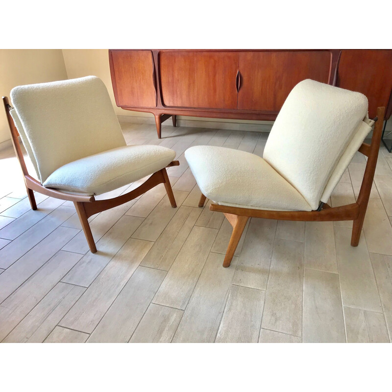 Pair of vintage low chairs 790 by Joseph Andre Motte for Steiner 1960