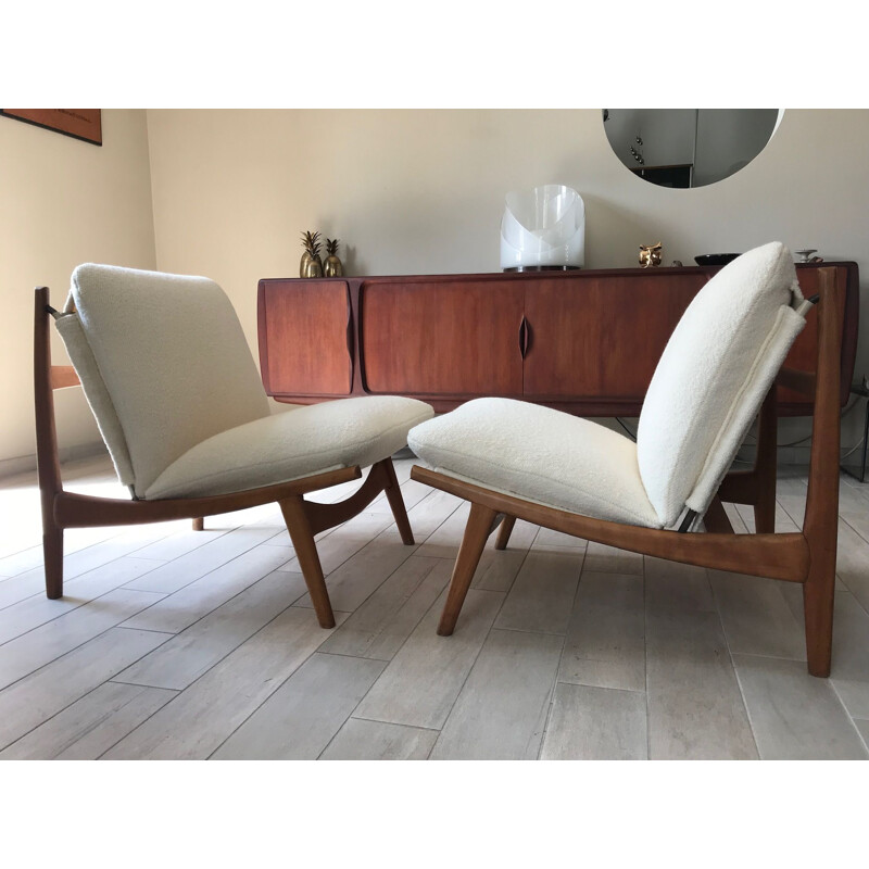 Pair of vintage low chairs 790 by Joseph Andre Motte for Steiner 1960
