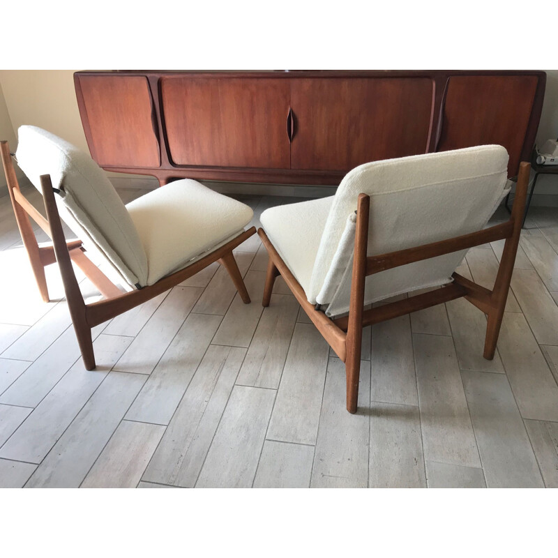 Pair of vintage low chairs 790 by Joseph Andre Motte for Steiner 1960