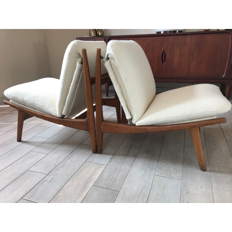 Pair of vintage low chairs 790 by Joseph Andre Motte for Steiner 1960