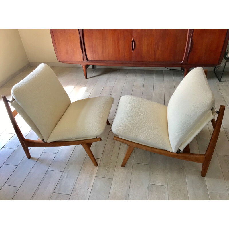 Pair of vintage low chairs 790 by Joseph Andre Motte for Steiner 1960