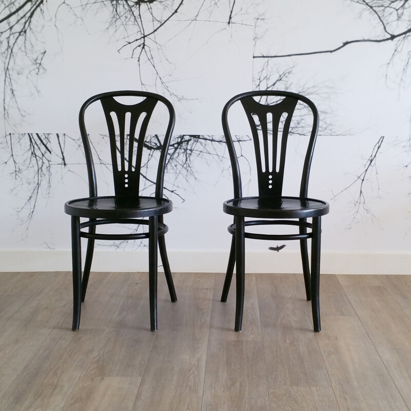 Set of 2 vintage dining chairs black from ZPM Radomsko, 1960s