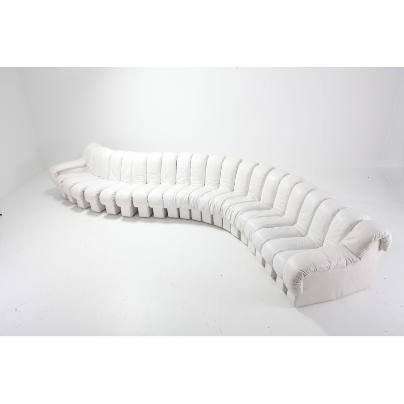 Vintage sofa De Sede Snake DS 600 Non Stop in White Leather 1972