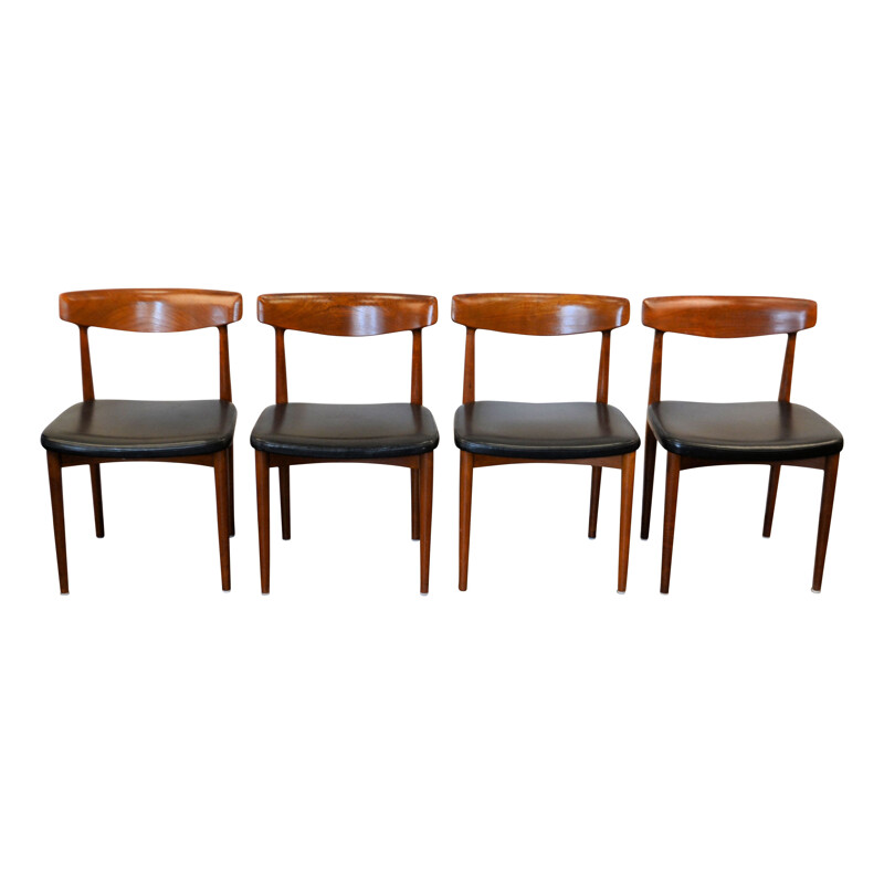 Ensemble de 4 chaises vintage modèle 532 pour Slaelse Movelaerk en teck et cuir 1960