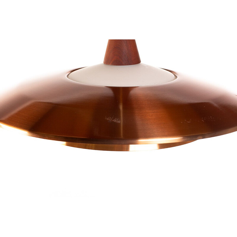 Vintage danish pendant lamp in copper opaline glass and teak 1960