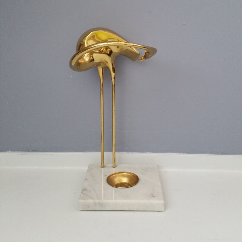 Vintage flamingo umbrella stand in brass and marble 1970