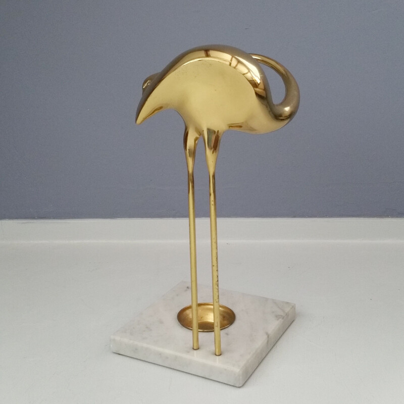 Vintage flamingo umbrella stand in brass and marble 1970