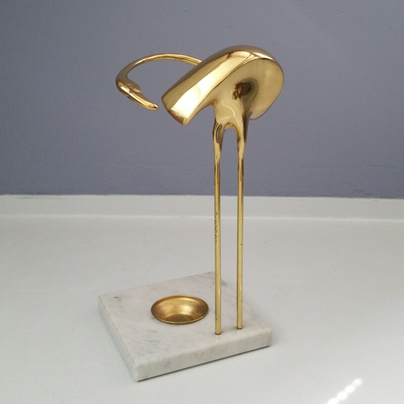 Vintage flamingo umbrella stand in brass and marble 1970