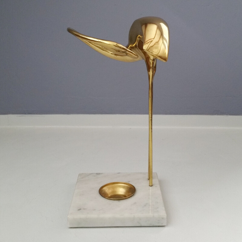 Vintage flamingo umbrella stand in brass and marble 1970