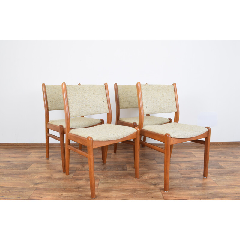 Set of 4 vintage danish chairs in teak and beige wool 1960