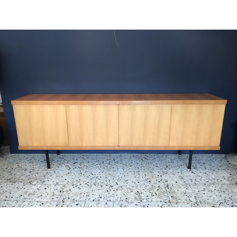 French vintage sideboard for Magnani in elmwood and brass 1960