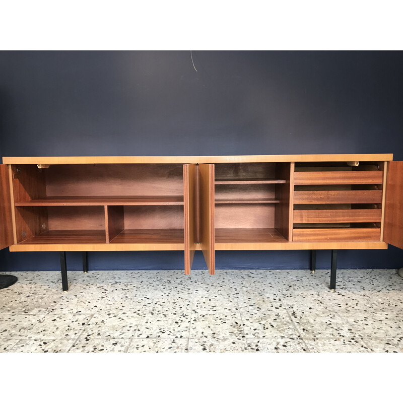 French vintage sideboard for Magnani in elmwood and brass 1960